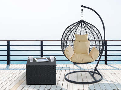 Outdoor Swing Egg Chair - Black & Beige