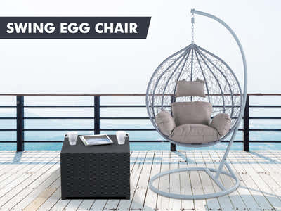 Outdoor Swing Egg Chair - Grey & Grey