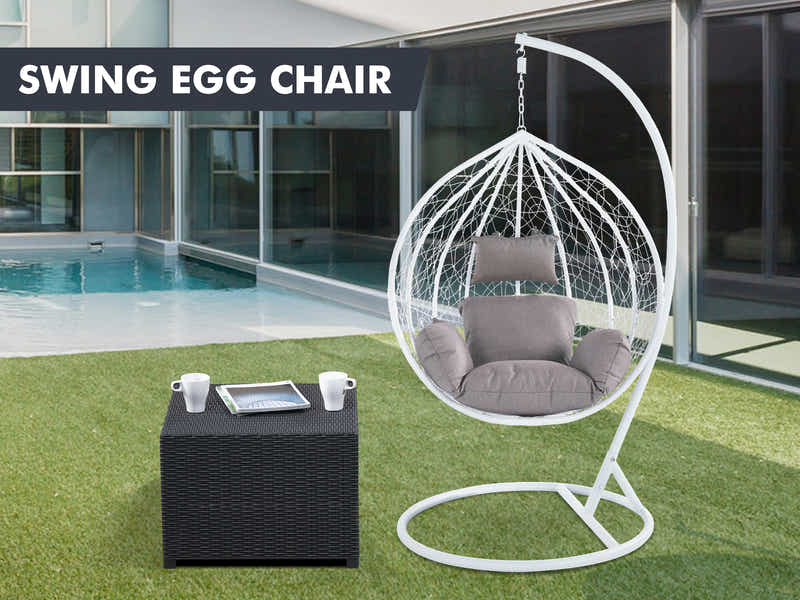 Outdoor Swing Egg Chair - White & Grey