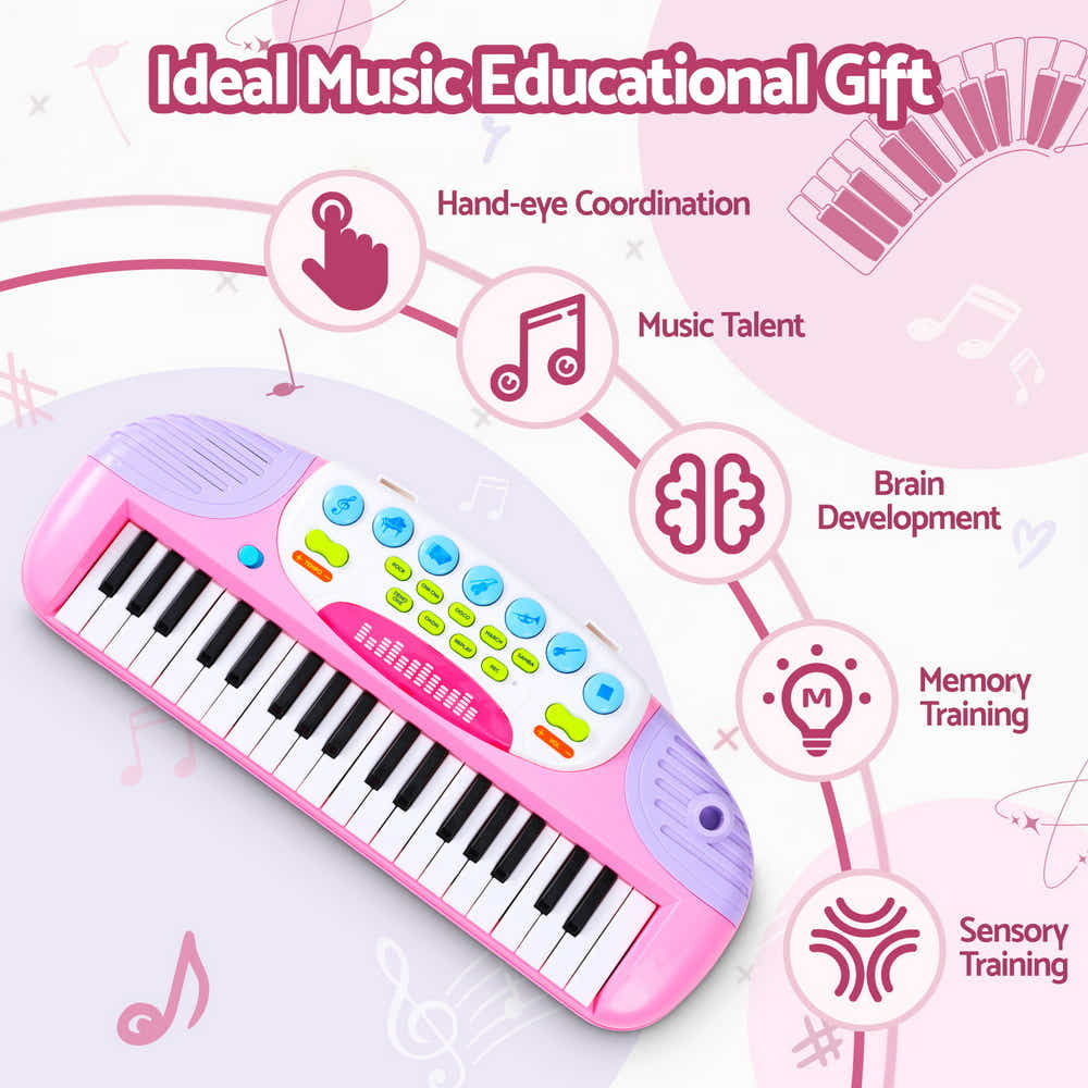 DS NA Keezi Kids Piano Keyboard 37 Keys Electronic Musical Instrument Set Pink