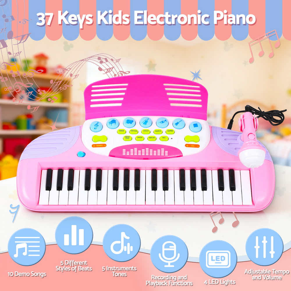 DS NA Keezi Kids Piano Keyboard 37 Keys Electronic Musical Instrument Set Pink