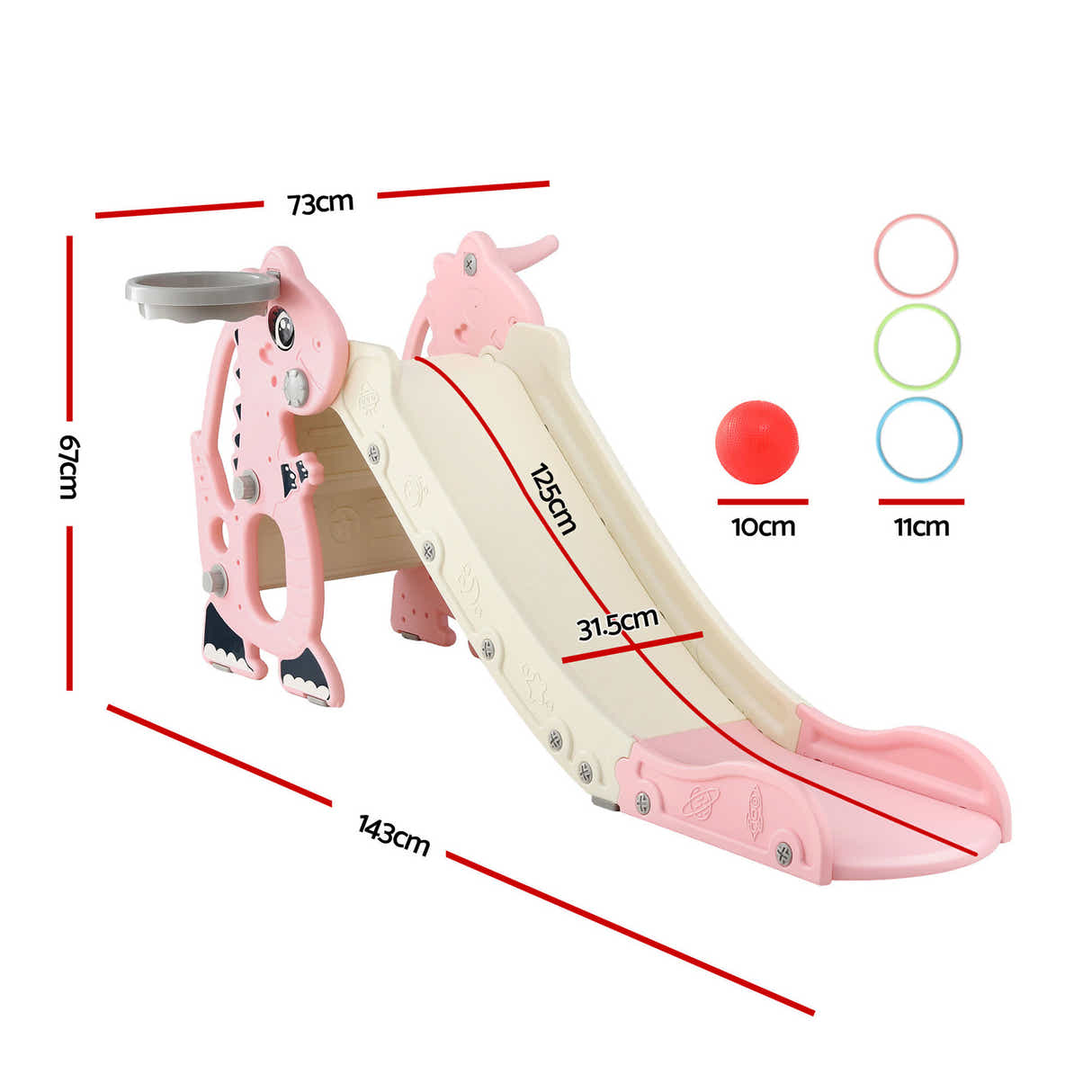 DS NA Keezi Kids Slide Set Basketball Hoop Outdoor Playground Toy Dragon 125cm
