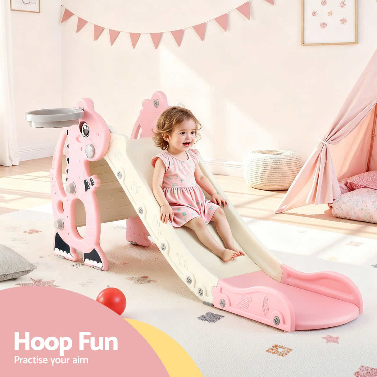 DS NA Keezi Kids Slide Set Basketball Hoop Outdoor Playground Toy Dragon 125cm