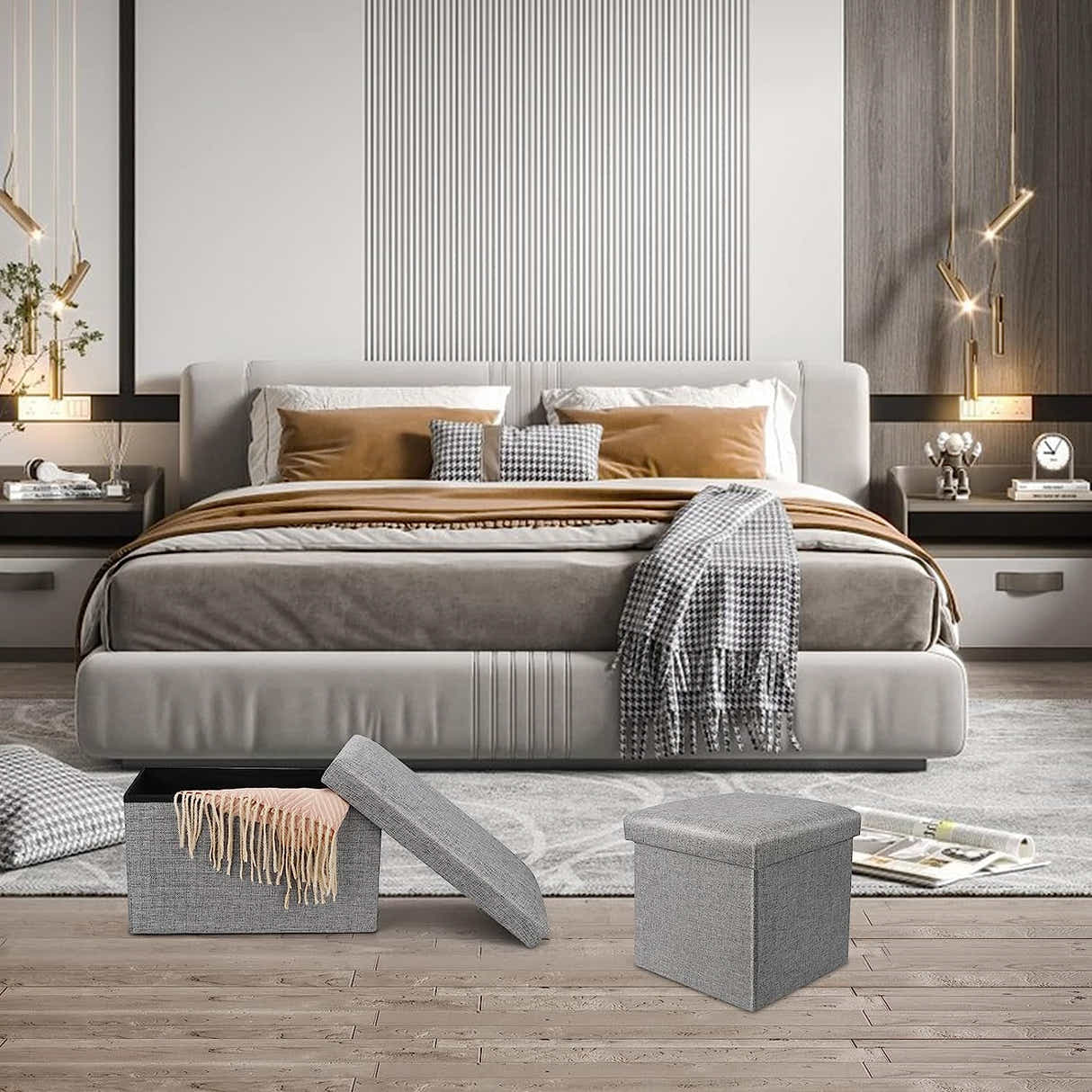 DS BS  76CM Storage Ottoman Double Foot Rest-Grey