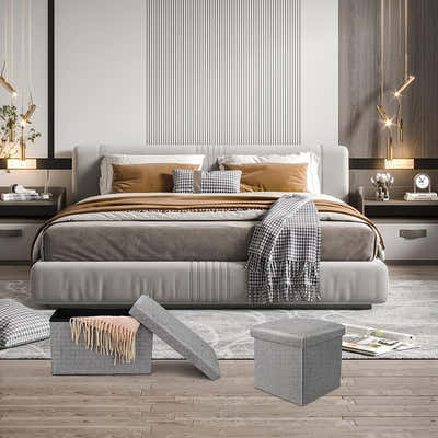 DS BS  76CM Storage Ottoman Double Foot Rest-Grey