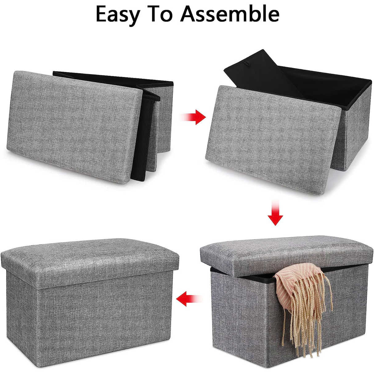 DS BS  76CM Storage Ottoman Double Foot Rest-Grey