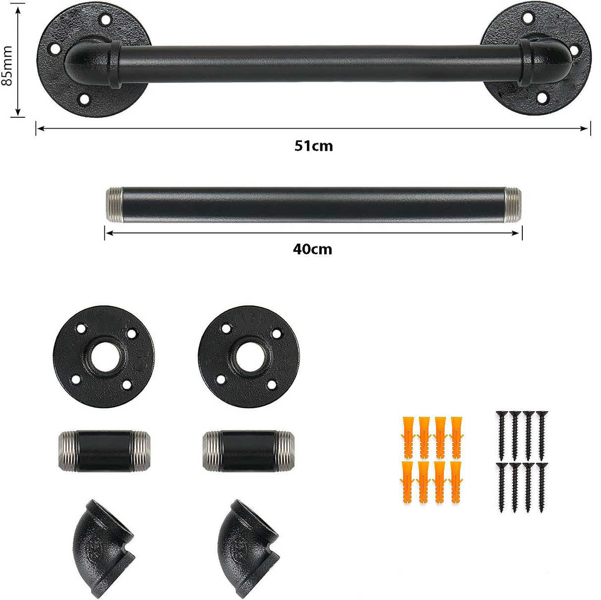 DS BS Industrial Pipe Towel Rack Towel Bar-40CM