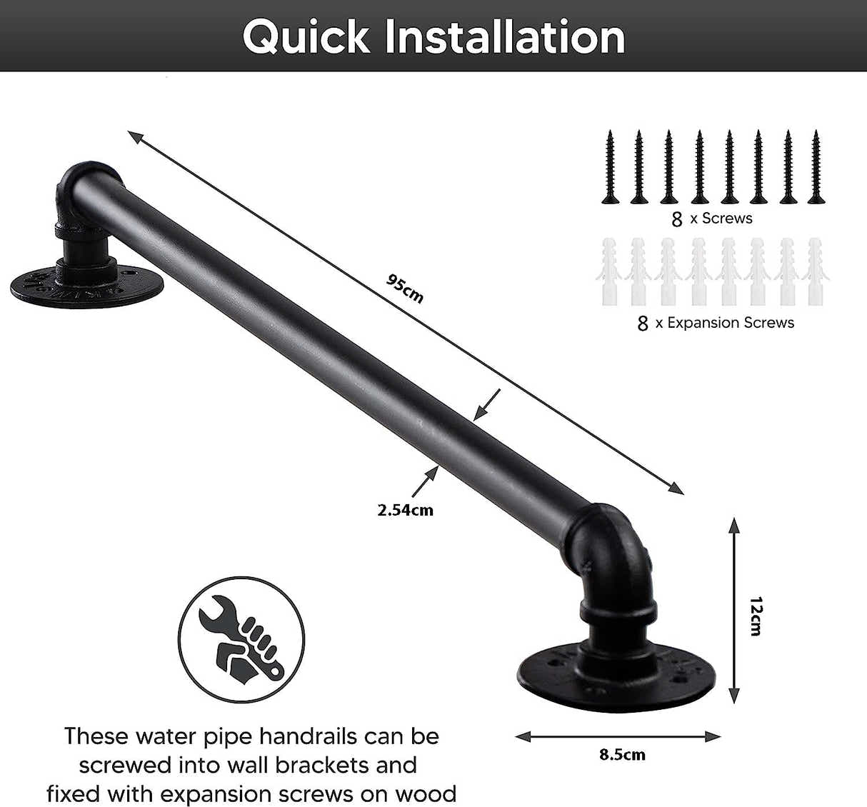 DS BS Industrial Pipe Stair Handrail-95CM
