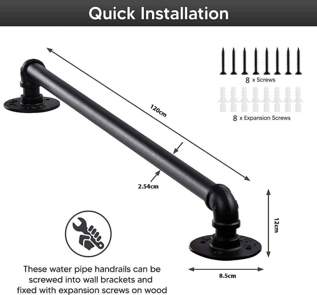 DS BS Industrial Pipe Stair Handrail-120CM