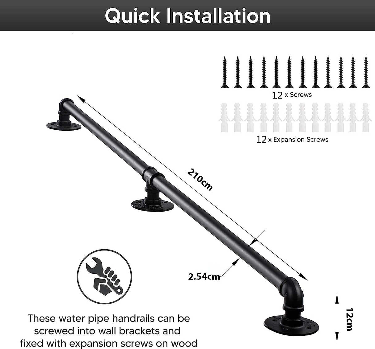 DS BS Industrial Pipe Stair Handrail-210CM