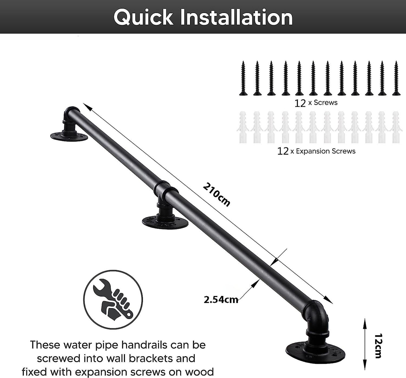 DS BS Industrial Pipe Stair Handrail-210CM