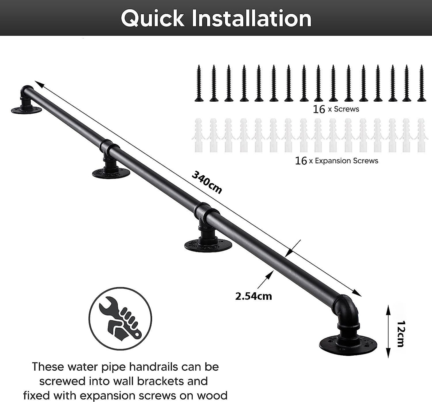 DS BS Industrial Pipe Stair Handrail-340CM