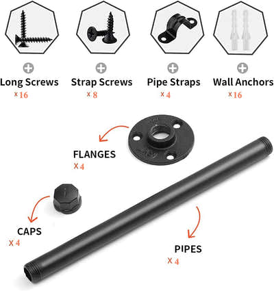 DS BS 4pack Industrial Iron Pipe DIY Floating Shelf Bracket-20CM