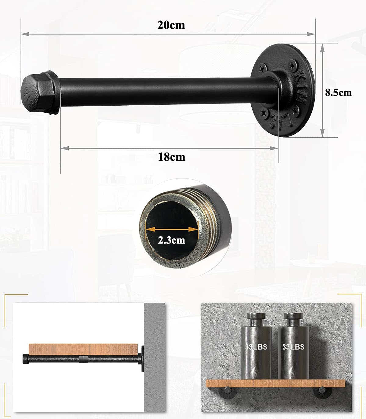 DS BS 4pack Industrial Iron Pipe DIY Floating Shelf Bracket-20CM