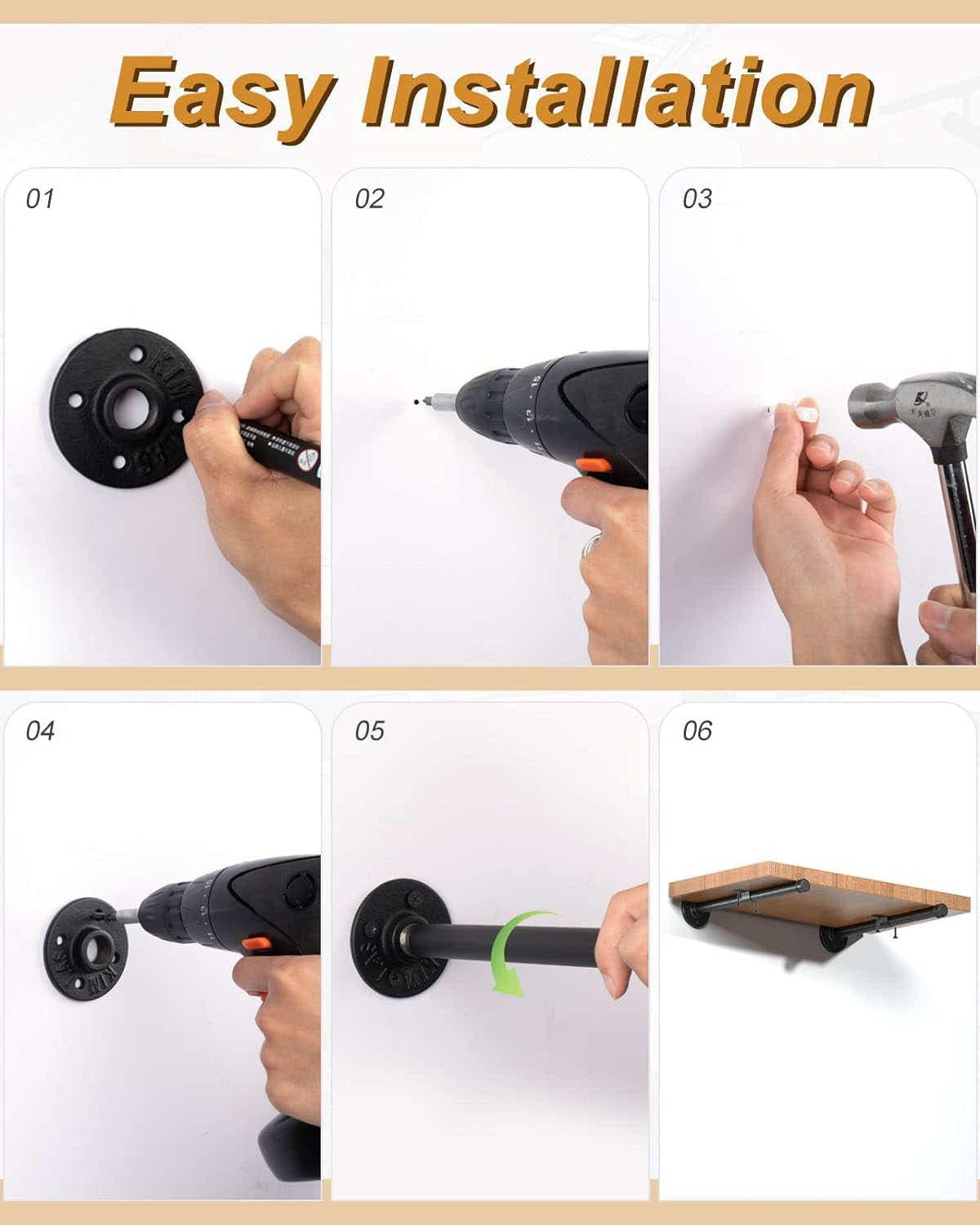 DS BS 4pack Industrial Iron Pipe DIY Floating Shelf Bracket-30CM