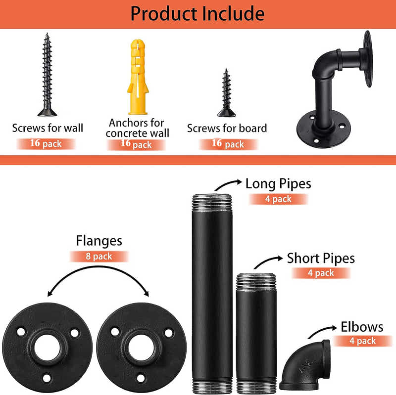 DS BS 4Pack Industrial Pipe DIY Shelf Bracket 10X15CM