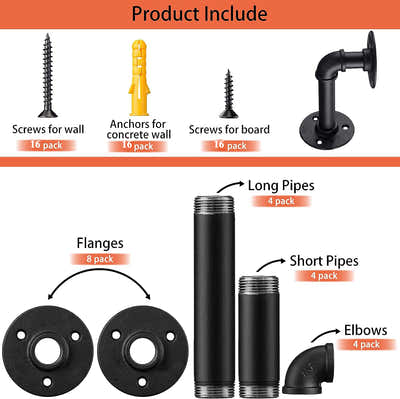 DS BS 4Pack Industrial Pipe DIY Shelf Bracket 14X21CM