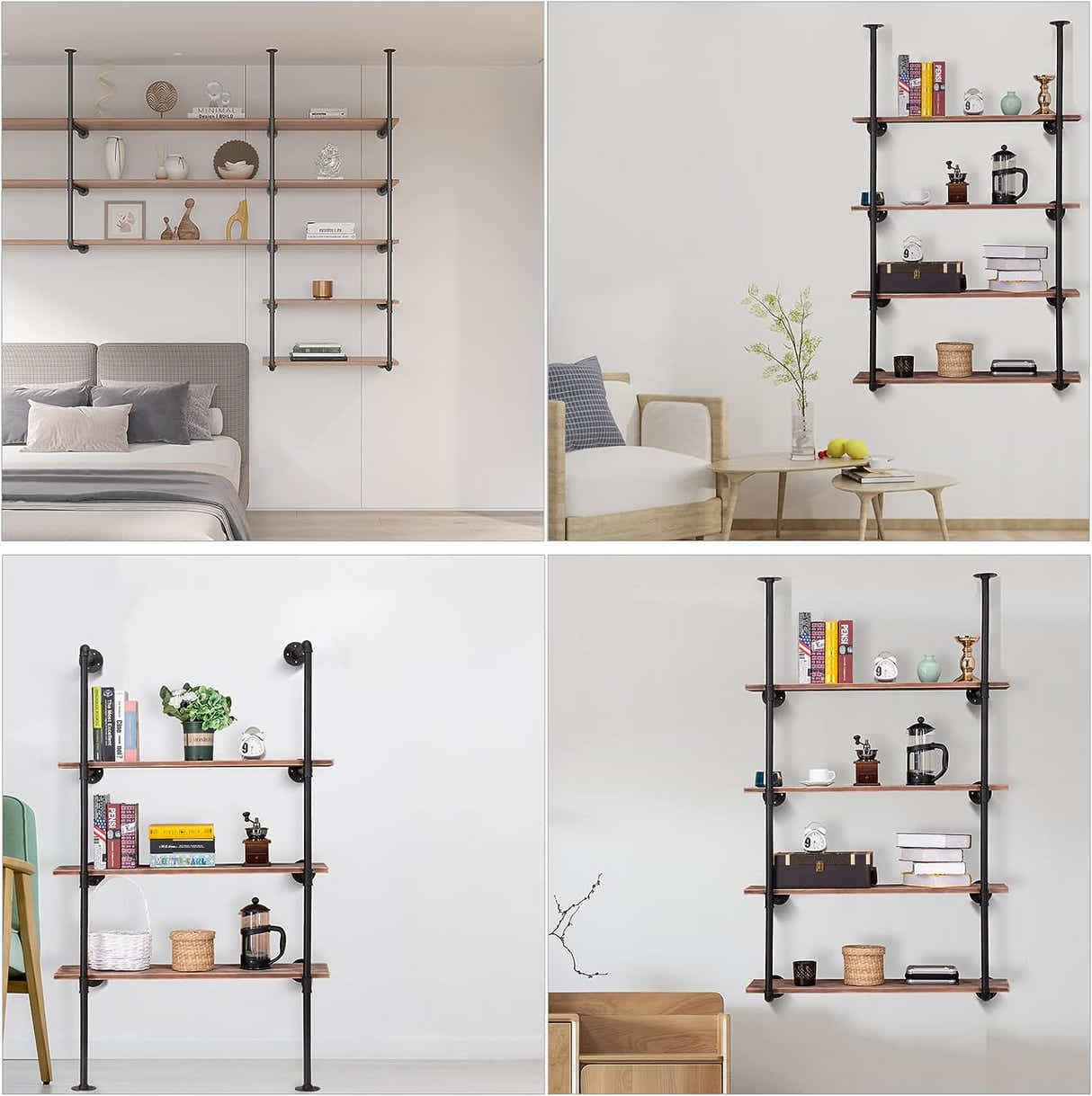 DS BS Industrial Iron Pipe DIY Shelf - 4 Tier