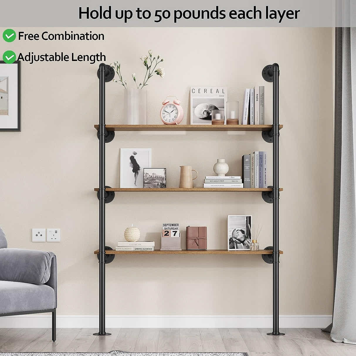 DS BS Industrial Iron Pipe DIY Shelf - 4 Tier