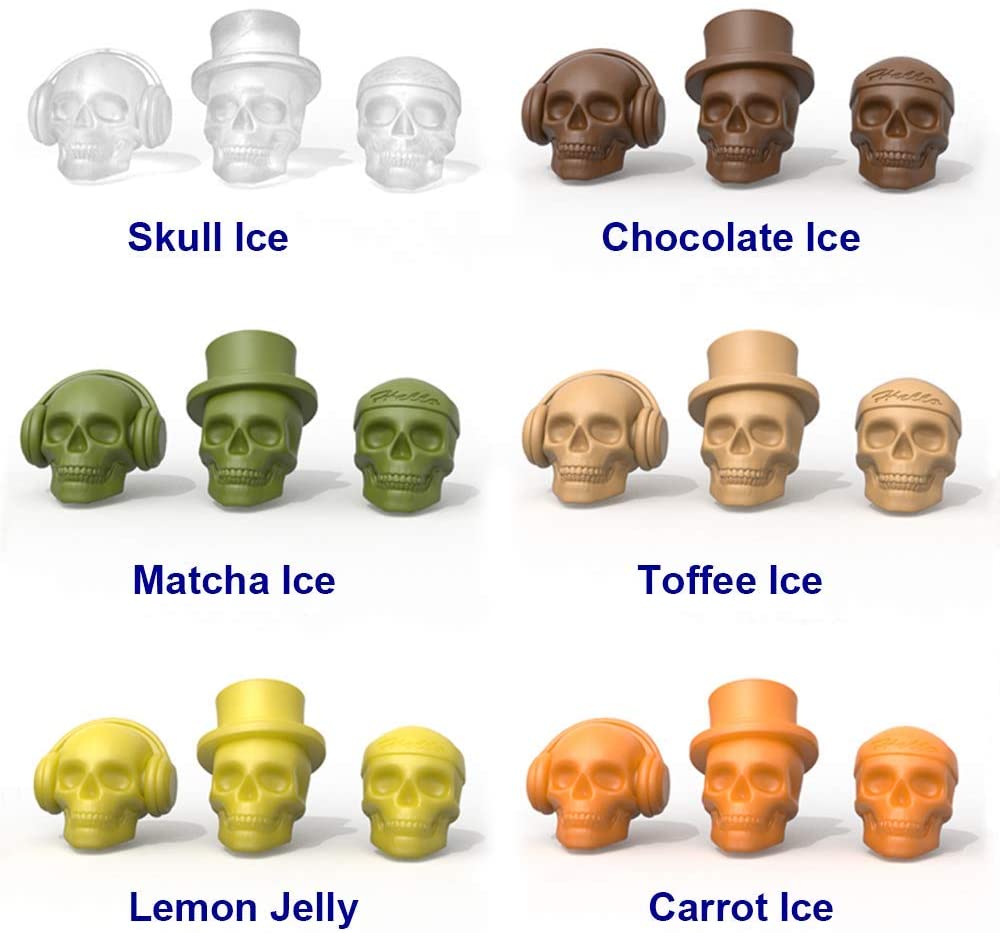 DS BS 2Pack 3D 6 Skull Shaped Silicone Ice Mold