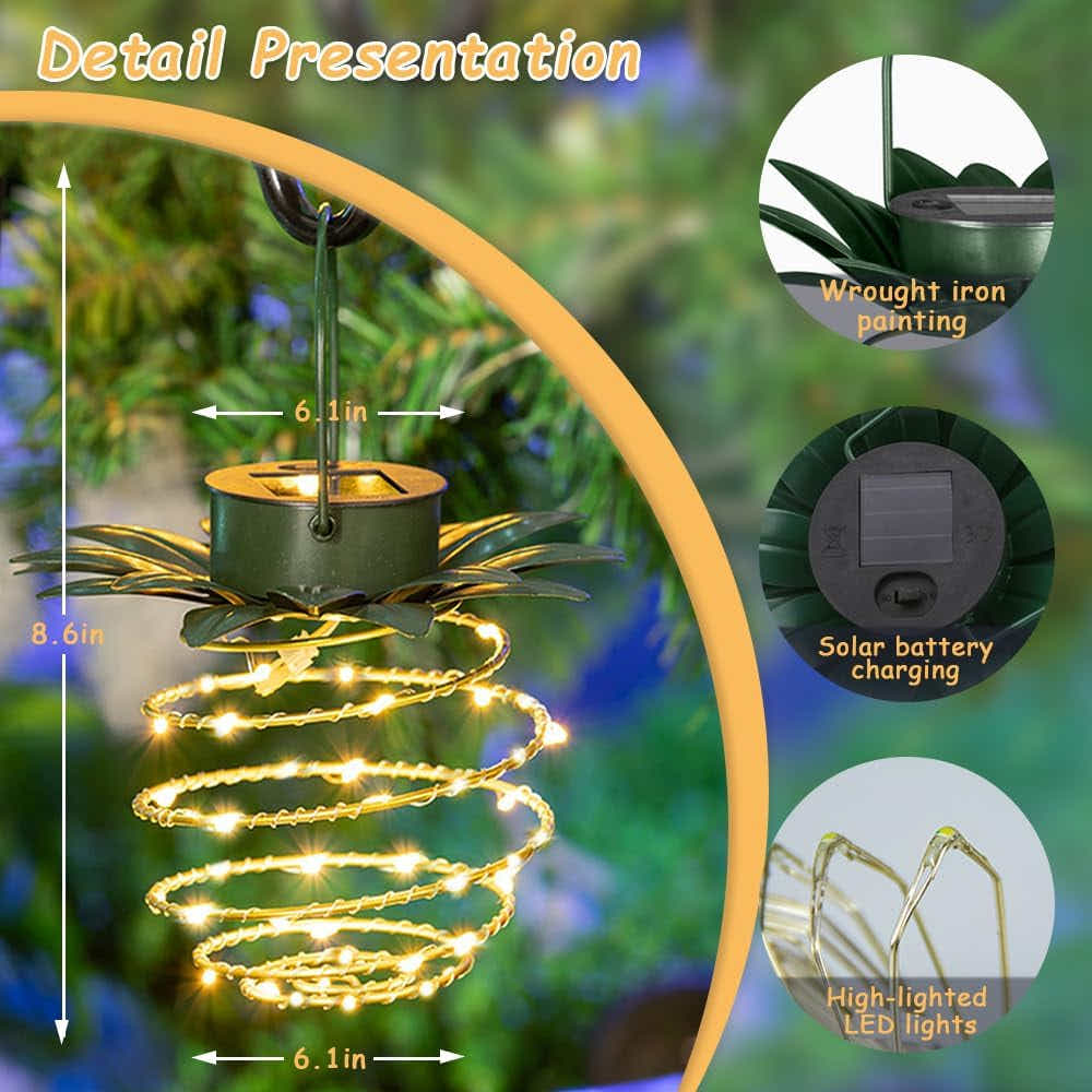 DS BS 2Pack Outdoor Solar Hanging Pineapple Lantern Lights