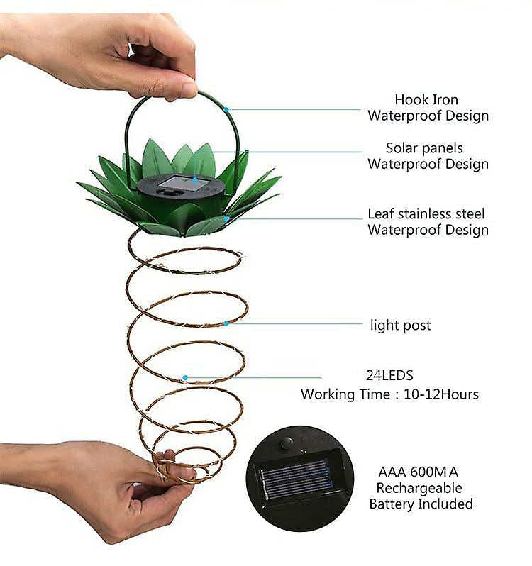 DS BS 2Pack Outdoor Solar Hanging Pineapple Lantern Lights