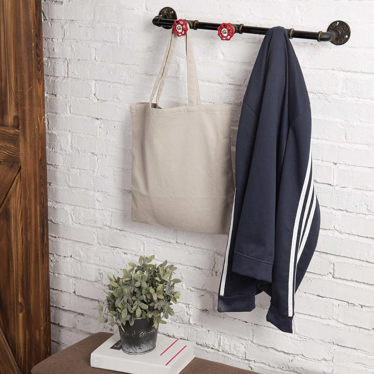 DS BS Industrial Pipe Coat Rack with Faucet Valve-80CM
