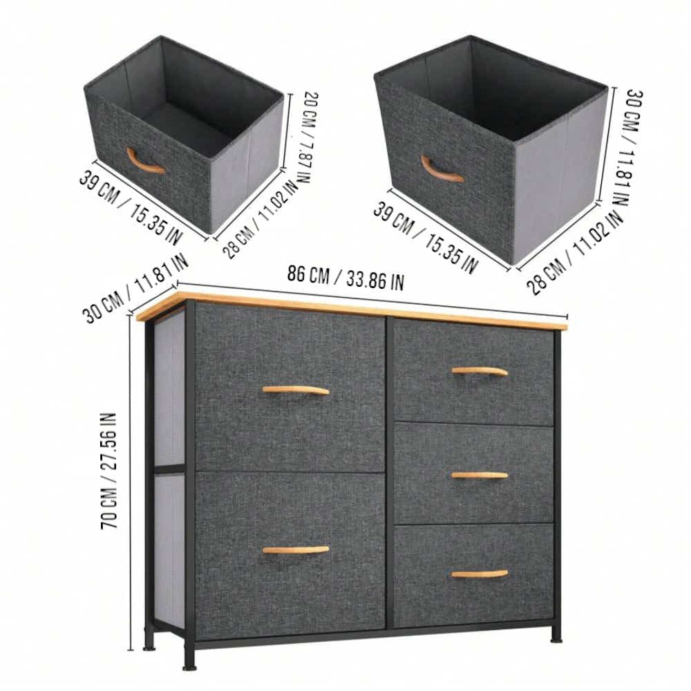 DS BS 5 Drawers Steel Frame Fabric Storage Chest-Dark Gray