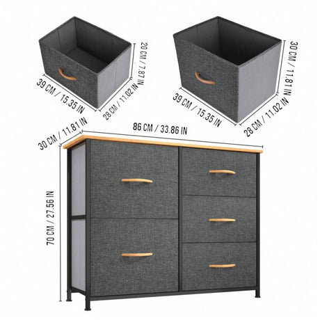DS BS 5 Drawers Steel Frame Fabric Storage Chest-Dark Gray