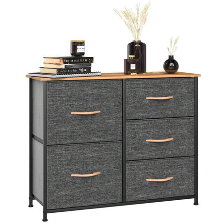 DS BS 5 Drawers Steel Frame Fabric Storage Chest-Dark Gray
