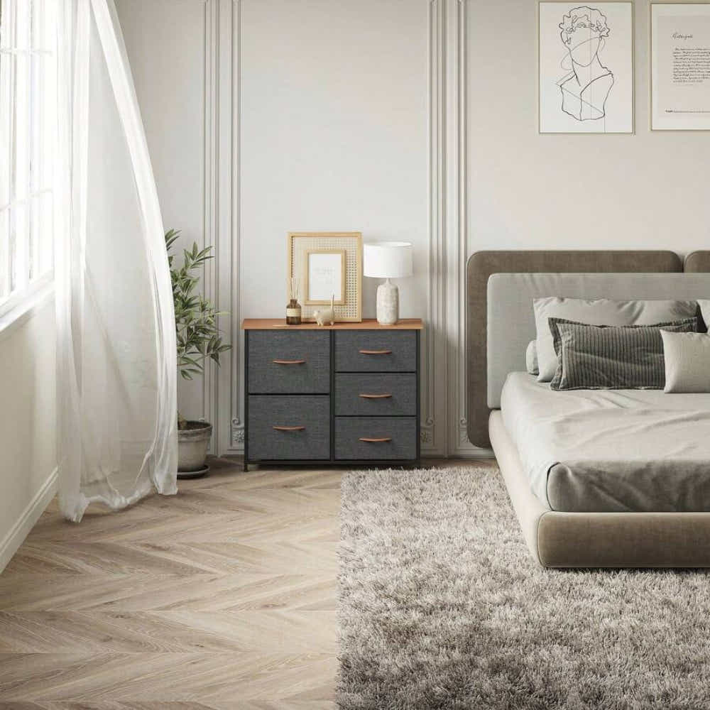 DS BS 5 Drawers Steel Frame Fabric Storage Chest-Dark Gray