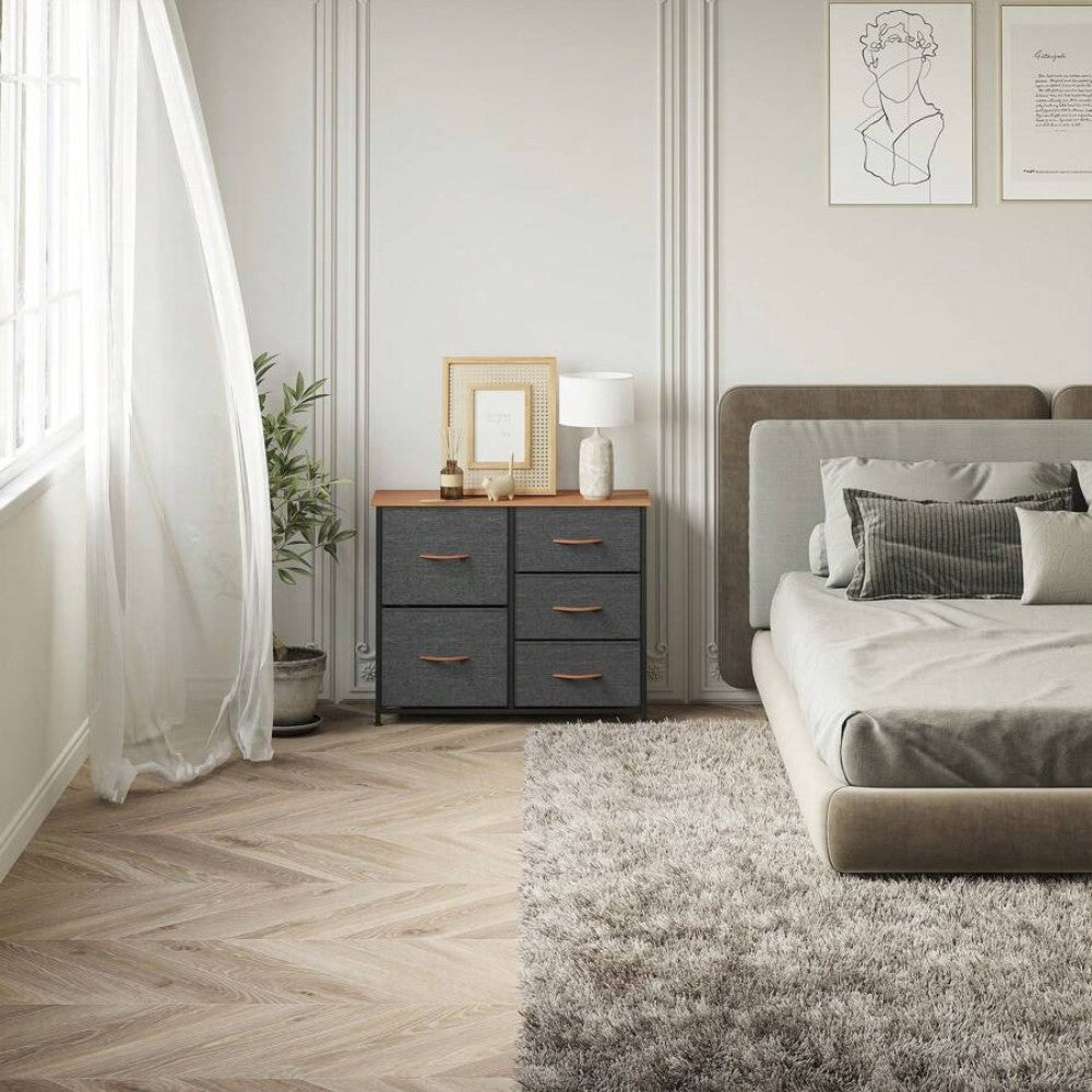 DS BS 5 Drawers Steel Frame Fabric Storage Chest-Dark Gray