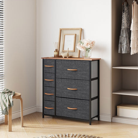 DS BS 7 Drawers Steel Frame Fabric Storage Chest-Dark Gray