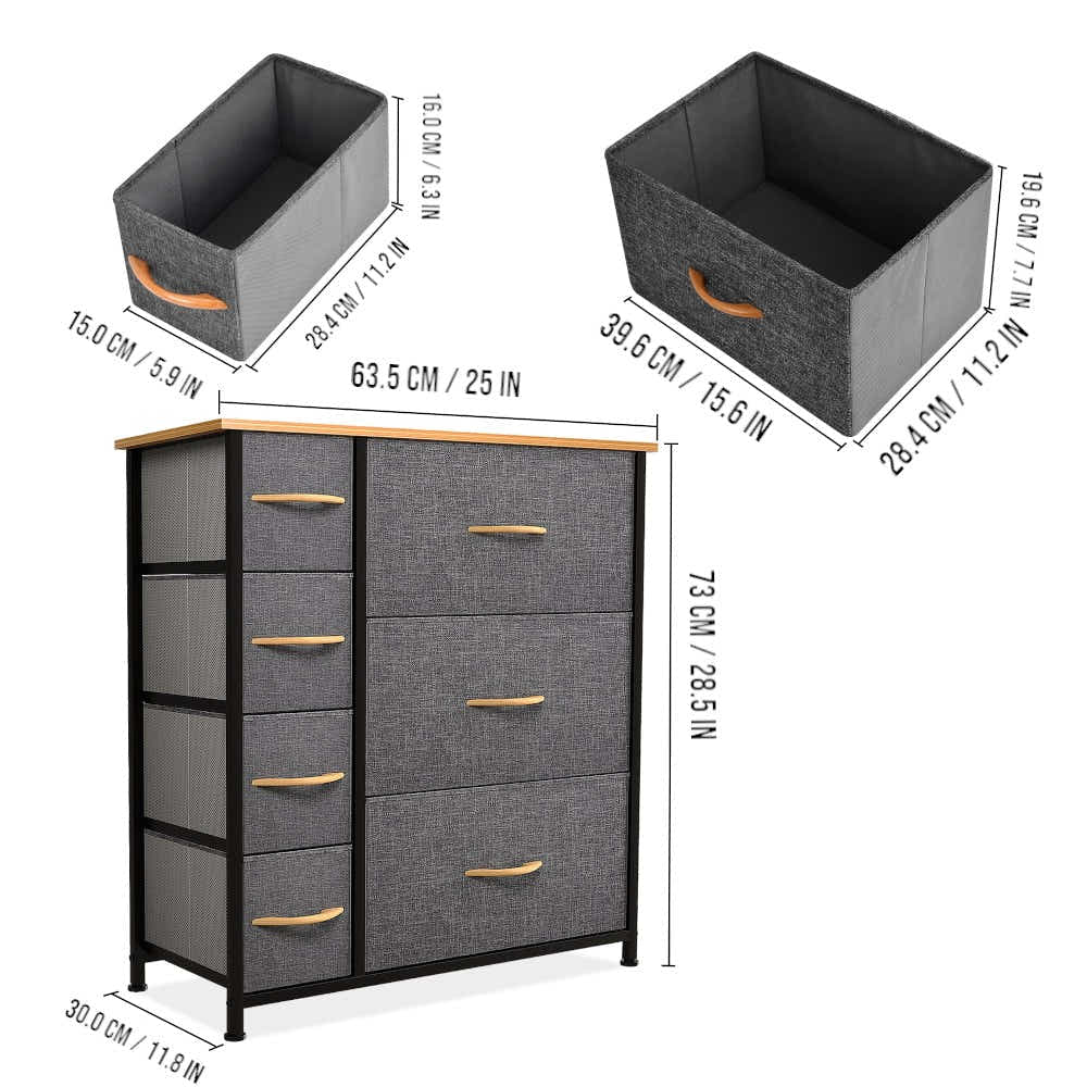 DS BS 7 Drawers Steel Frame Fabric Storage Chest-Dark Gray