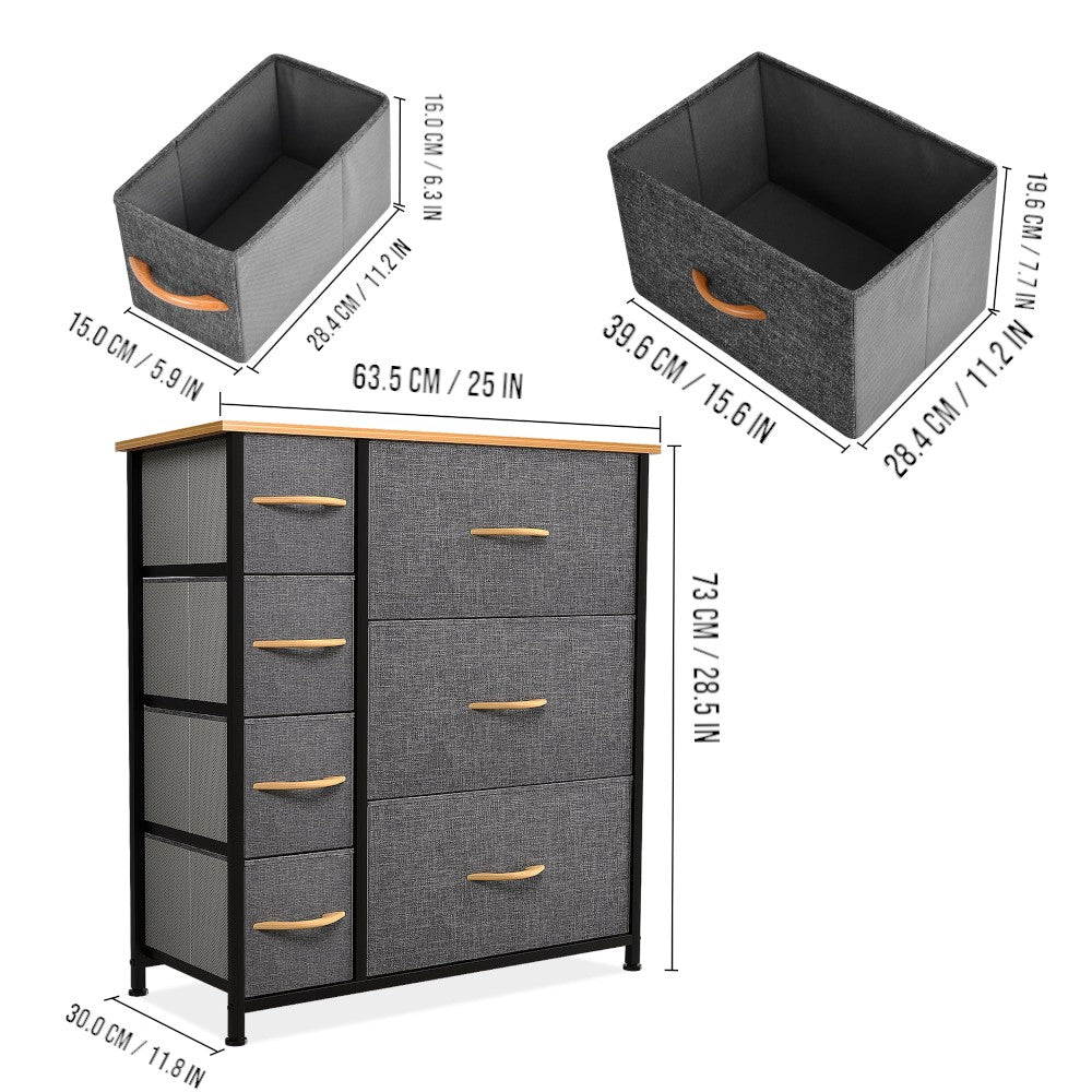 DS BS 7 Drawers Steel Frame Fabric Storage Chest-Dark Gray