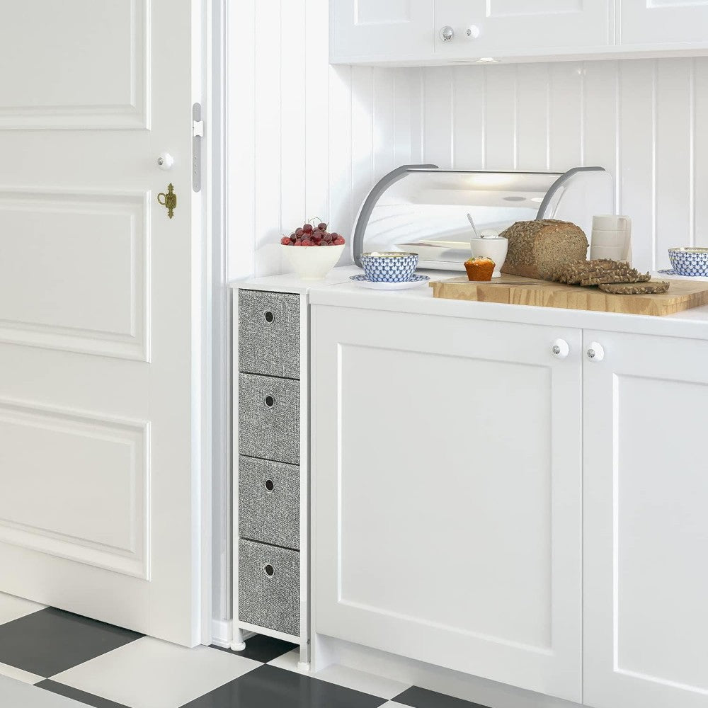 DS BS 4 Drawers Narrow Steel Frame Fabric Storage Chest-Gray