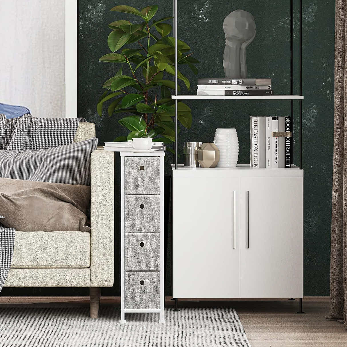 DS BS 4 Drawers Narrow Steel Frame Fabric Storage Chest-Gray