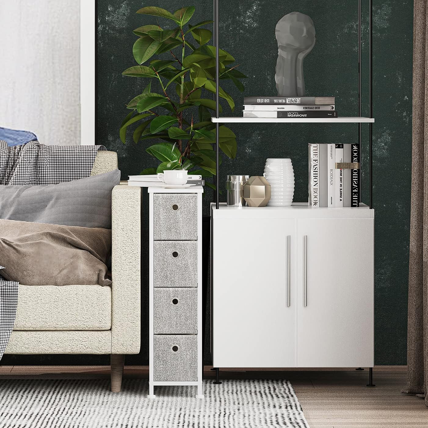 DS BS 4 Drawers Narrow Steel Frame Fabric Storage Chest-Gray