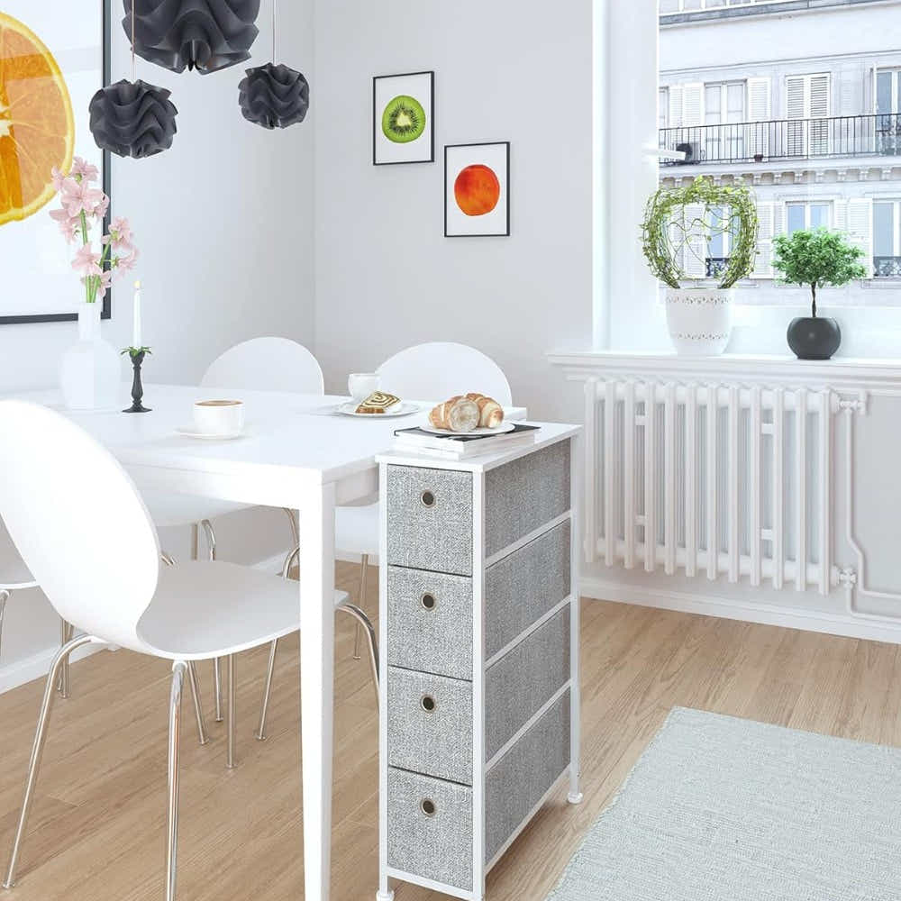 DS BS 4 Drawers Narrow Steel Frame Fabric Storage Chest-Gray