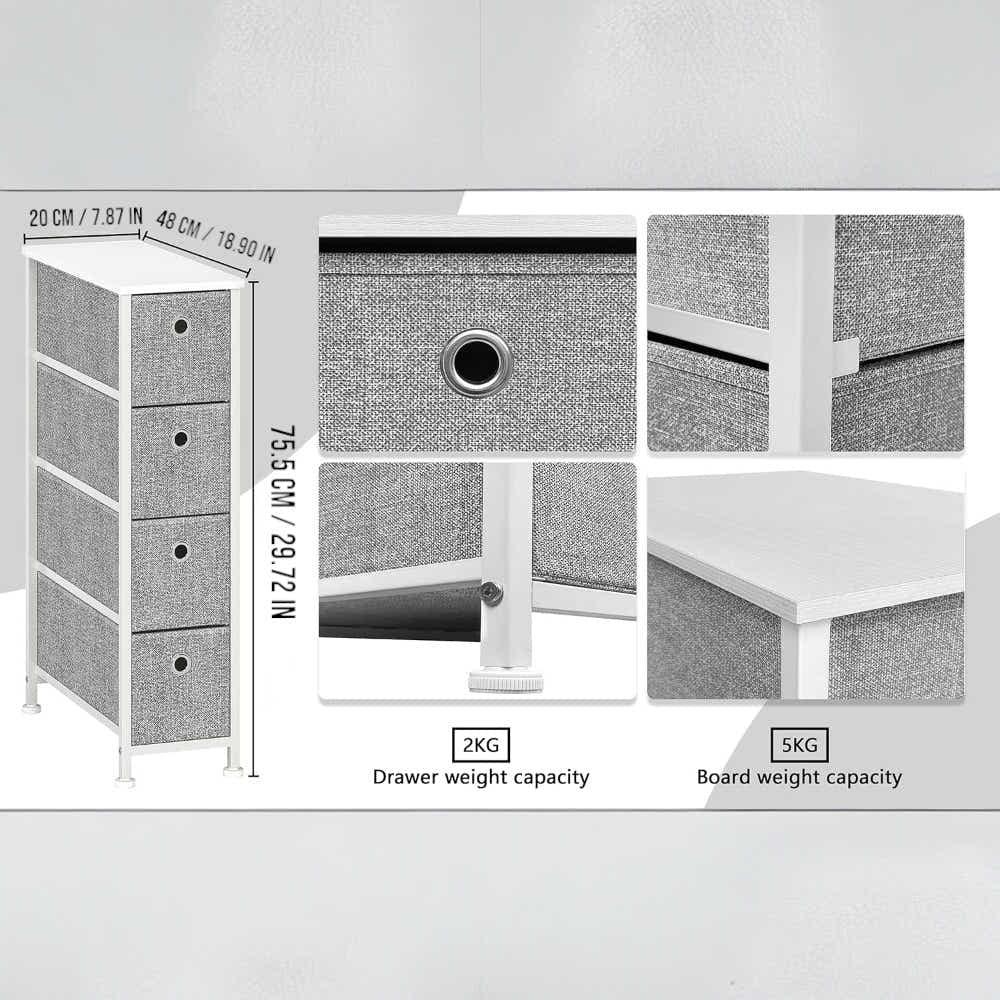 DS BS 4 Drawers Narrow Steel Frame Fabric Storage Chest-Gray