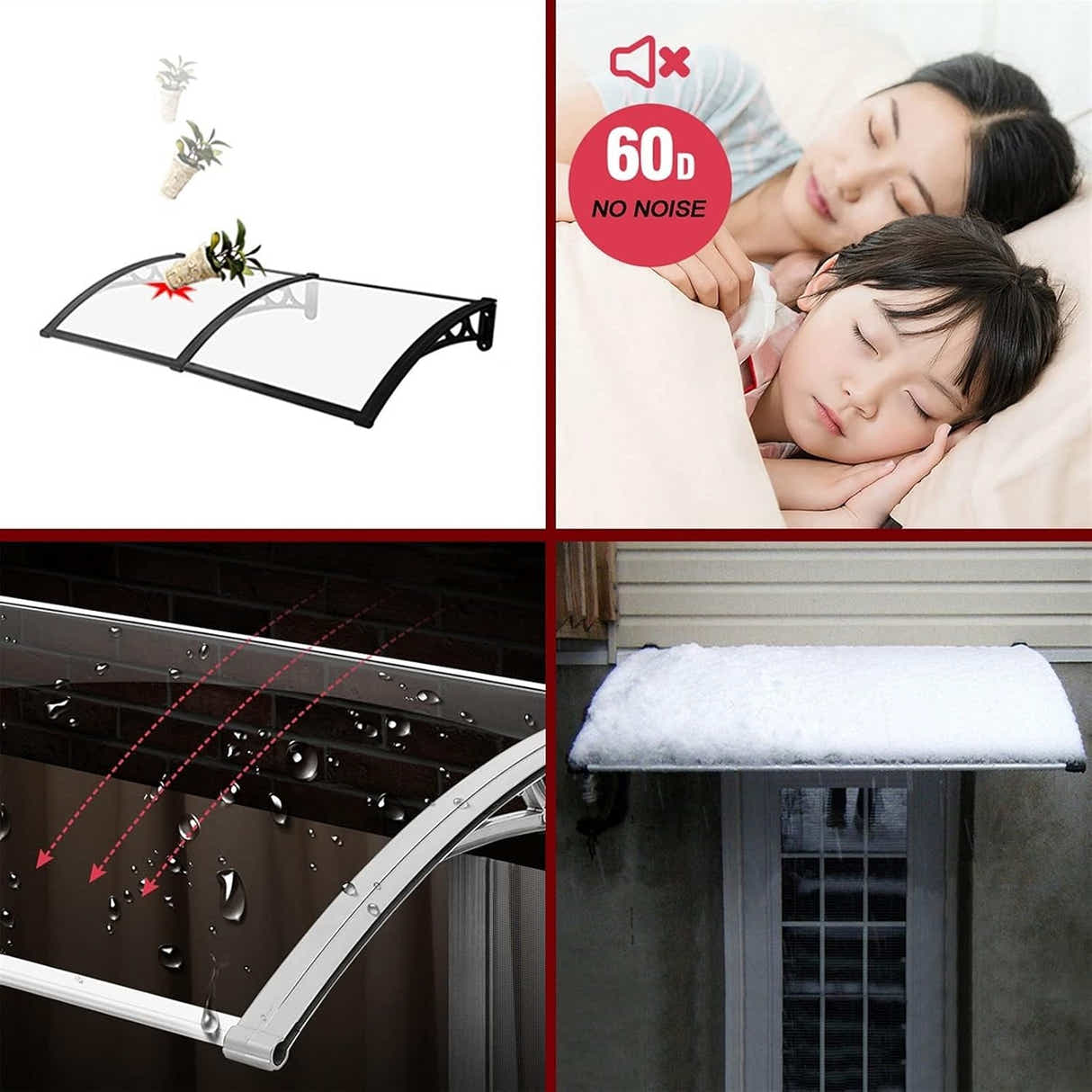 DS BS Door Awning Canopy 100x200cm – Outdoor Front Door Window Rain Shelter