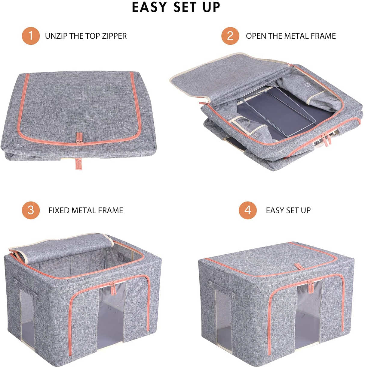 DS BS 2PCS Foldable Steel Frame Clear Window Storage Bins Box-100L