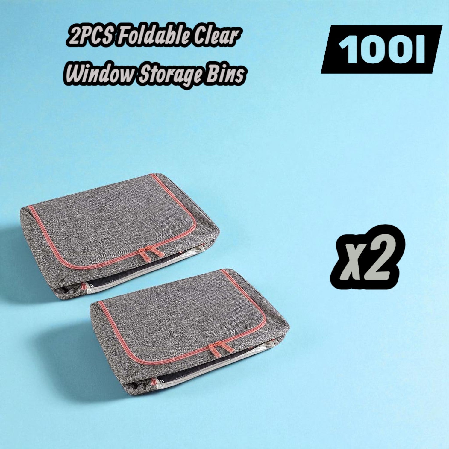 DS BS 2PCS Foldable Steel Frame Clear Window Storage Bins Box-100L