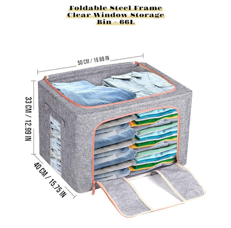 DS BS 2PCS Foldable Steel Frame Clear Window Storage Bins Box-66L