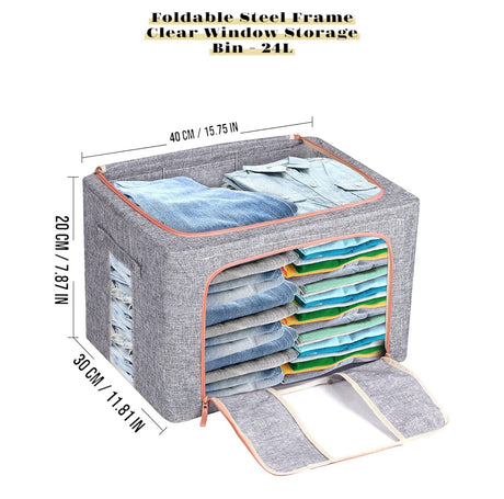 DS BS 2PCS Foldable Steel Frame Clear Window Storage Bins Box-24L