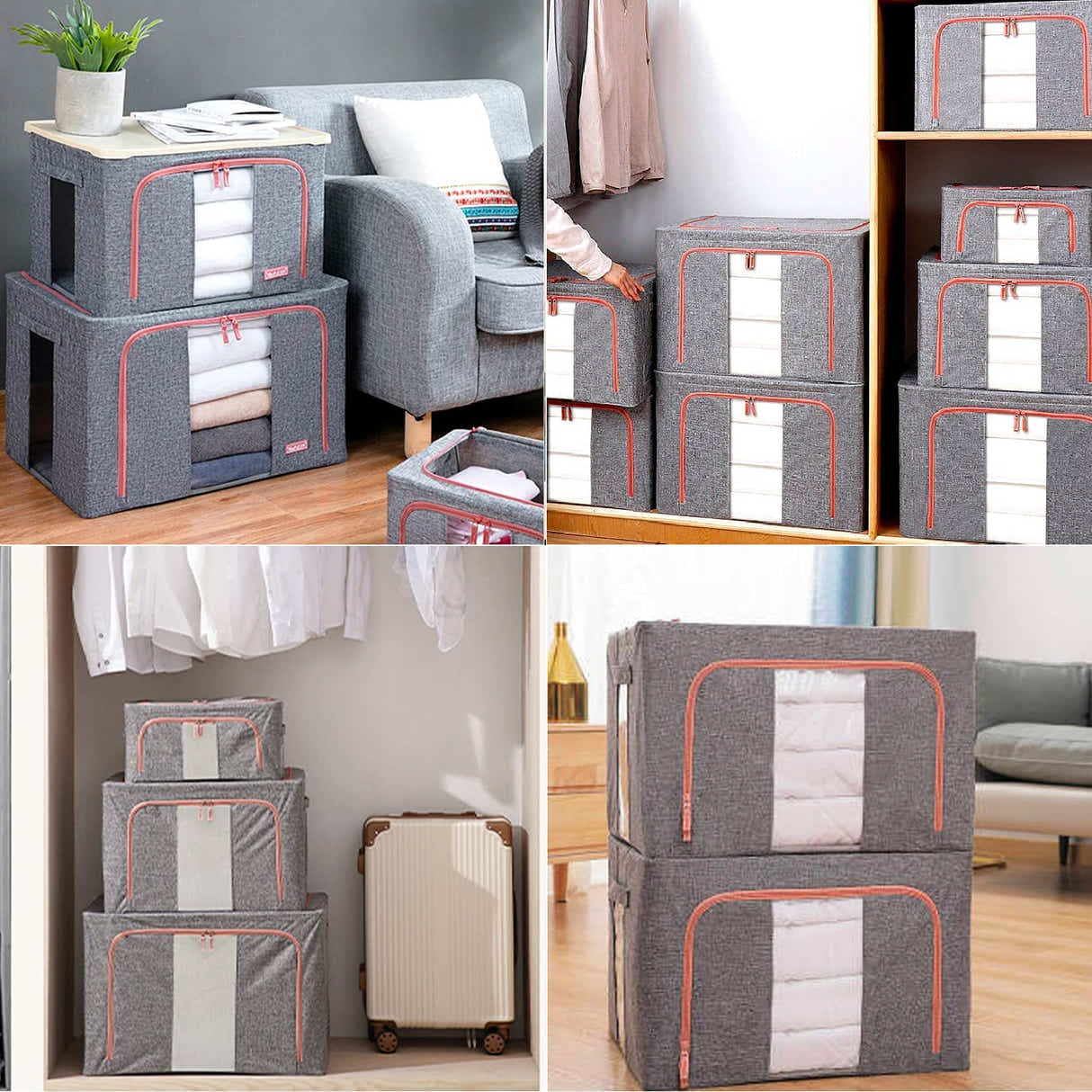 DS BS 2PCS Foldable Steel Frame Clear Window Storage Bins Box-24L