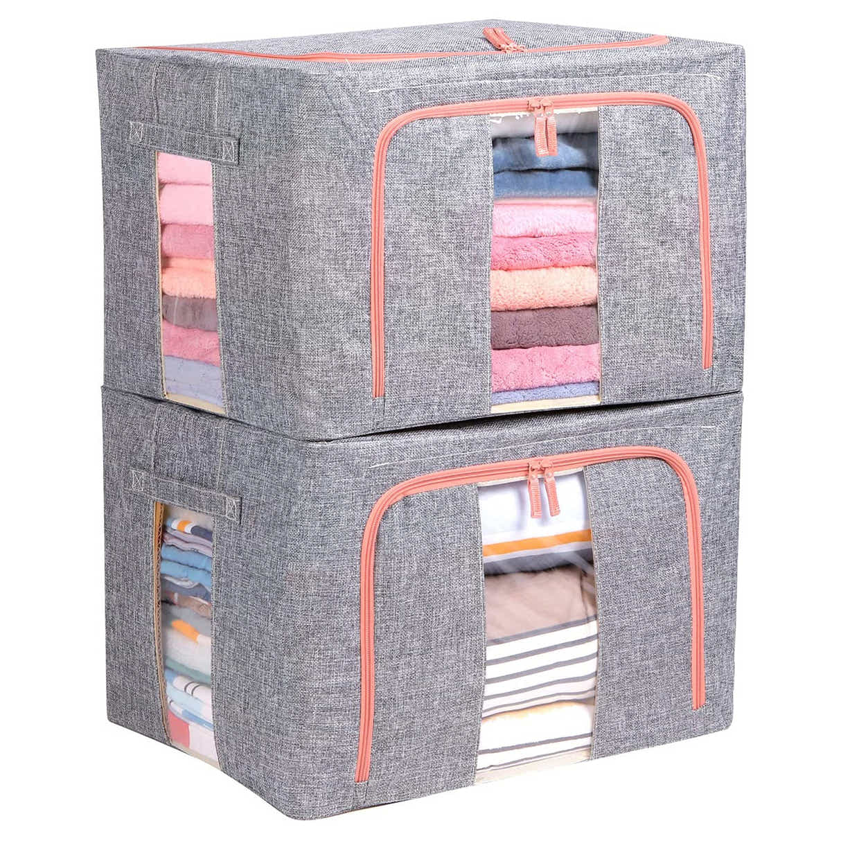 DS BS 2PCS Foldable Steel Frame Clear Window Storage Bins Box-24L