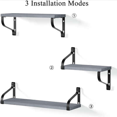 DS BS Floating Shelves Wall Mounted Set of 3-Grey