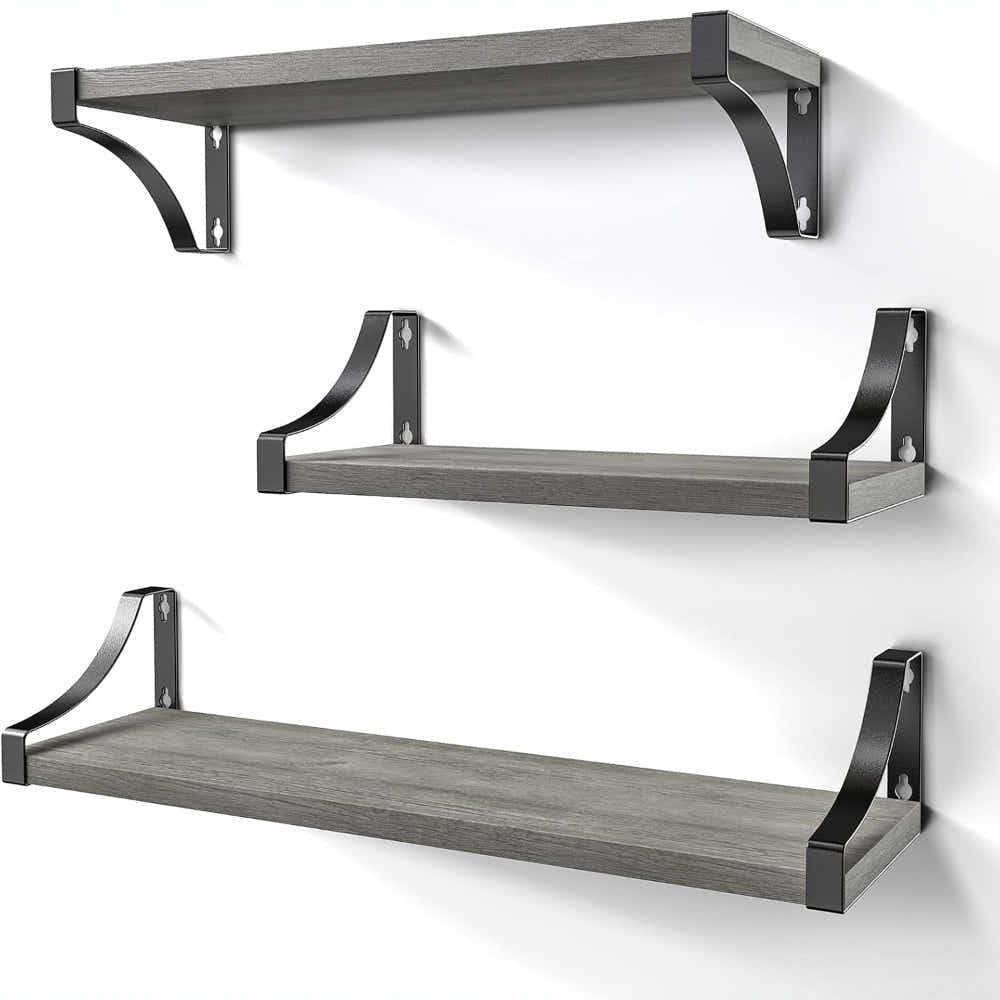 DS BS Floating Shelves Wall Mounted Set of 3-Grey