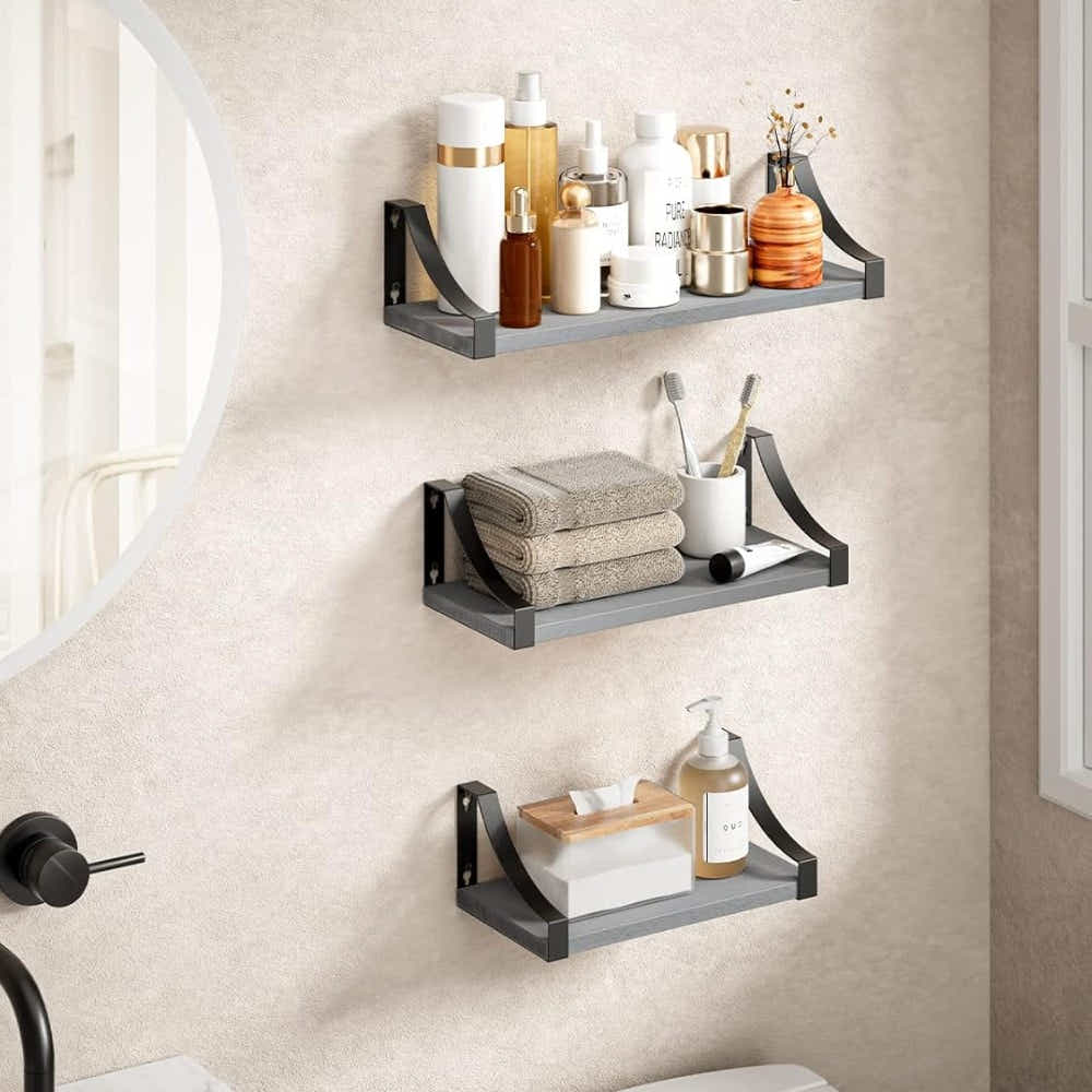 DS BS Floating Shelves Wall Mounted Set of 3-Grey